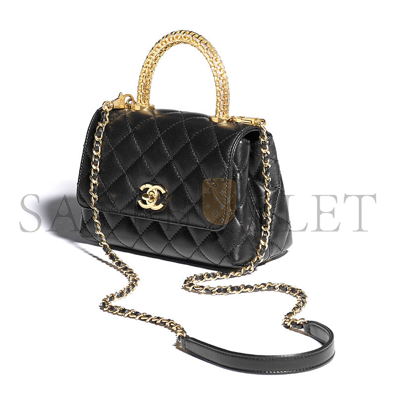 CHANEL MINI FLAP BAG WITH TOP HANDLE CALFSKIN AS2215 (19*13*9cm)